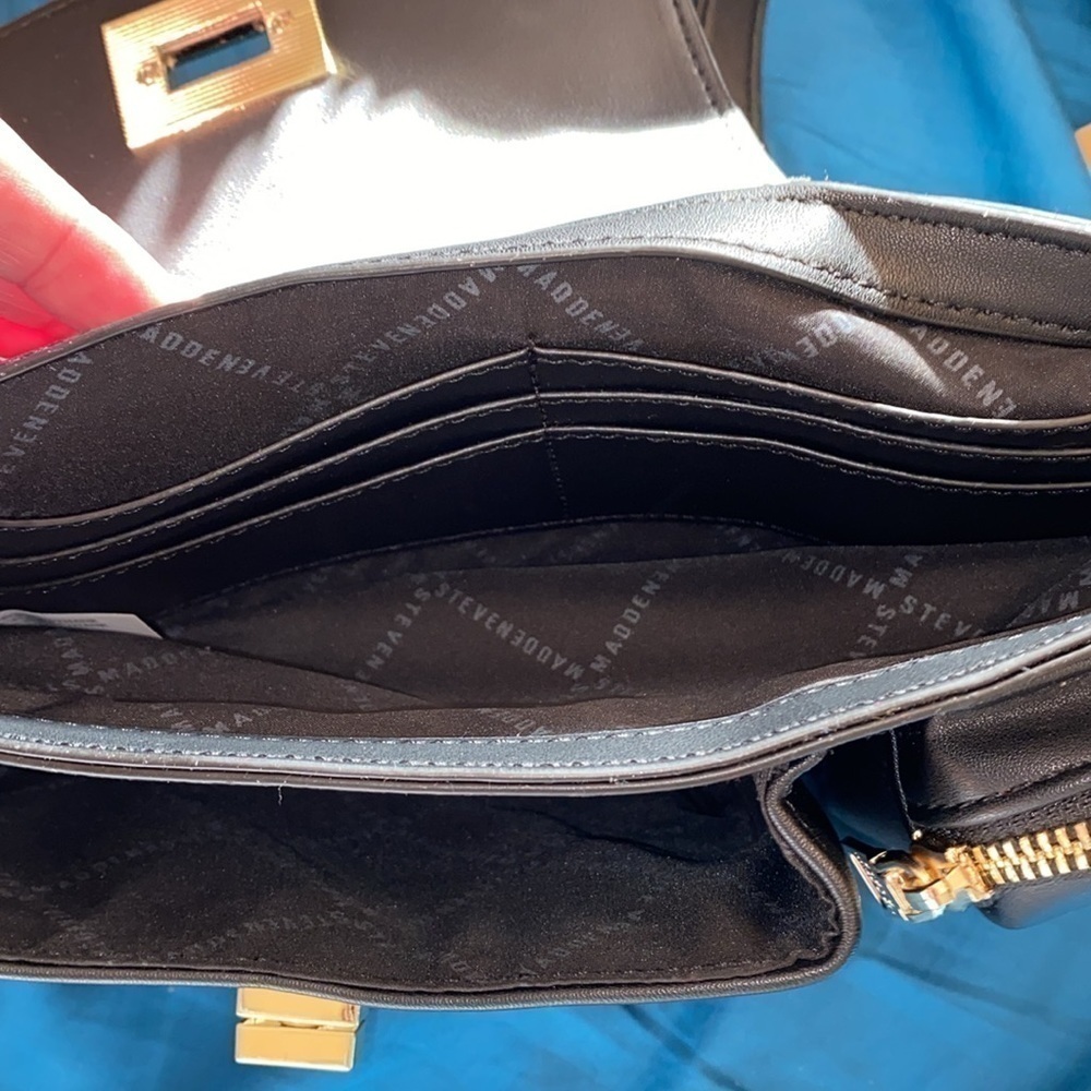Steve Madden Black gold adjustable removable strap  Blexxy Crossbody Bag Purse - Picture 8 of 11